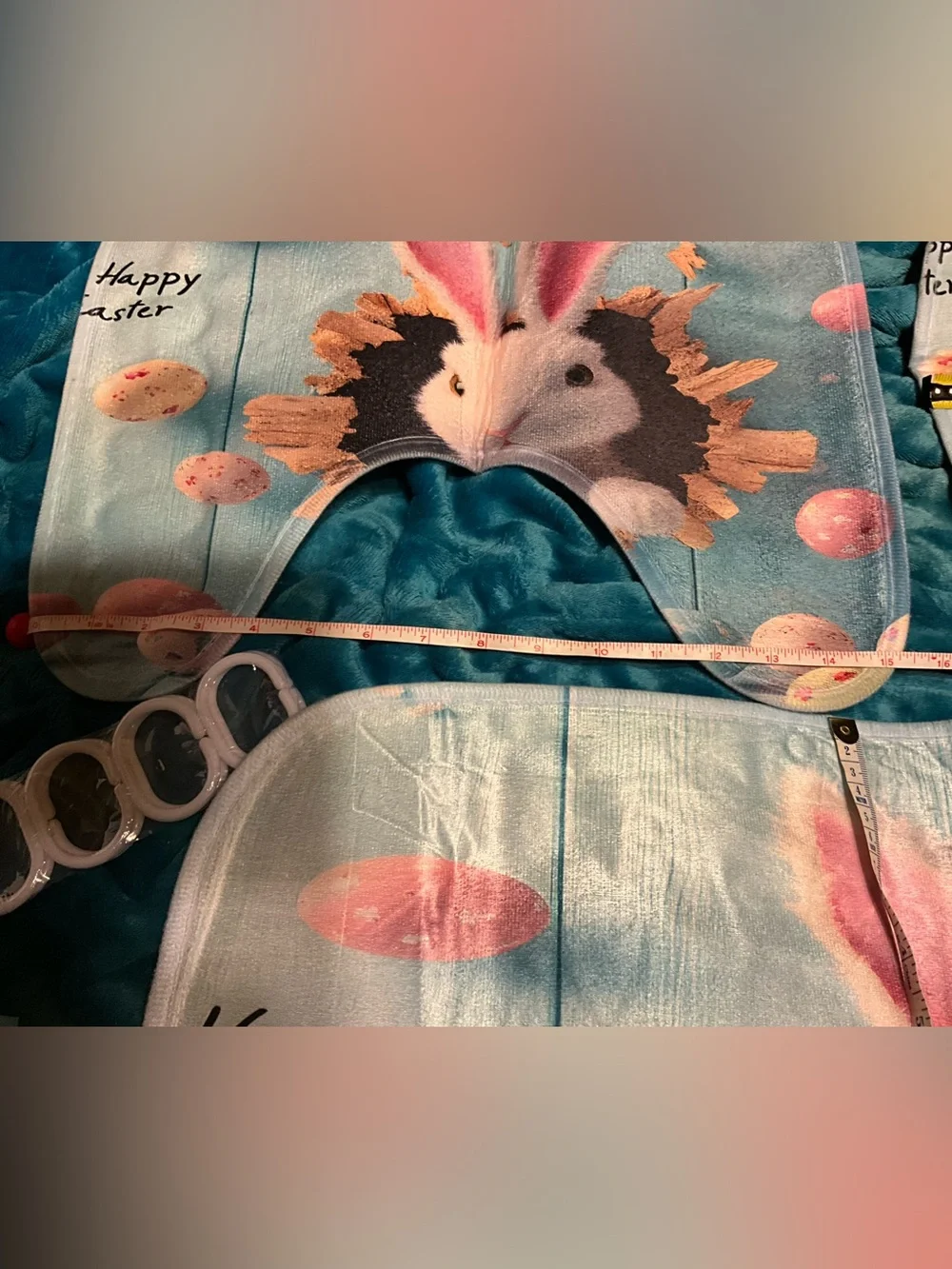 5pc NEW Easter Bunny Bathroom Mat Set Light Blue MATS,SHOWER CURTAIN SEAT COVER